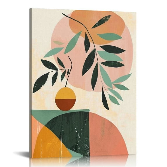 PIKWEEK Matisse Canvas Boho Wall Art, Minimalist Wall Decor Living Room, Farmhouse Mid-Century Modern Leaf Wall Decoration for Bedroom, Bohemian Moon and Line Painting for Bathroom