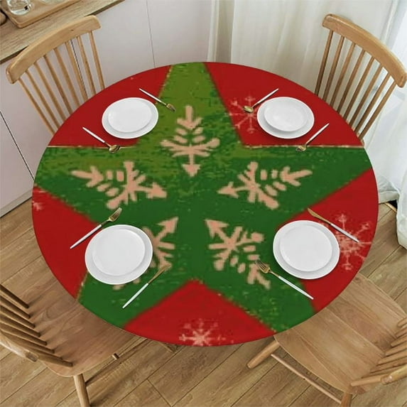 PIKWEEK Merry Christmas Fitted Round Tablecloth with Elastic Edge Waterproof Table Cover Christmas Table Cloths Modern Tables Decoration for Dining Table,Picnic,Party