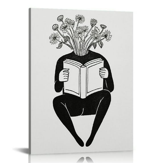PIKWEEK Minimalist Abstract Woman Outline Body Line Drawing Reading Wall Art Canvas Prints,Modern Art Female Silhouette Wall Art Decor for Home Bedroom Girls Room, Framed
