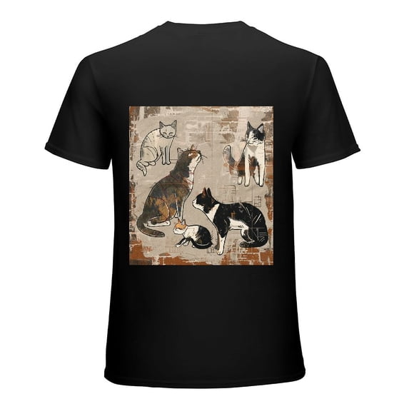 Wuche Minimalist Cat Aesthetics - Cute Cat Art, Design Shirts, Art Display, T-shirt Lover Gift Casual Breathable Men's, Women's, Boys', Girls', Children's Black
