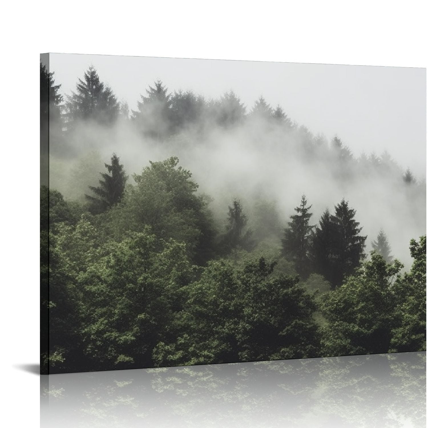 PIKWEEK Misty Forest Wall Art Green Nature Mountain Landscape Wall ...