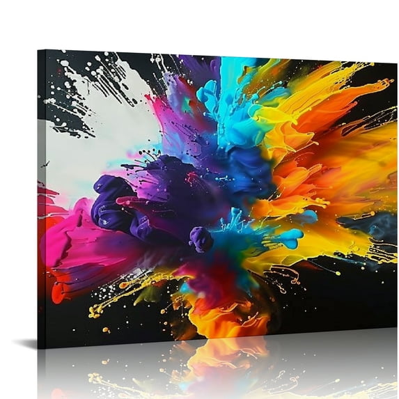 PIKWEEK Modern Colorful Abstract Canvas Wall Art, Colorful Paint Splashes On Canvas, Colorful Canvas Wall Art, Colorful Wall Art, Creative Design Painting Hanging Living Room Bedroom Black Frame