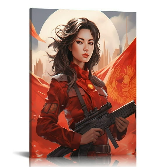 PIKWEEK Motivational Japanese Samurai Wall Art Samurai Women Red Moon Canvas Wall Decor Inspirational Quotes I Choose Pictures Print Paintings Framed Artwork Home Decor For Office Living Room Gym