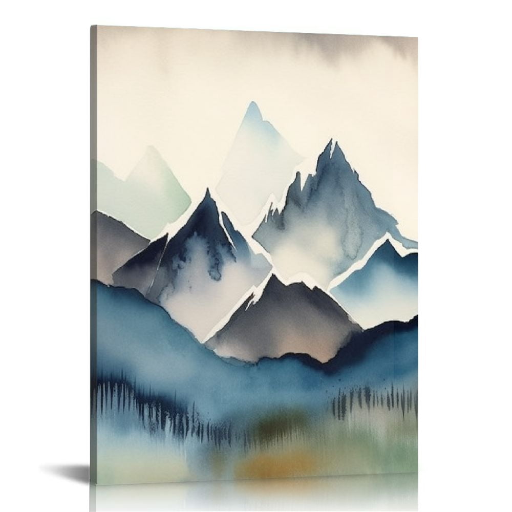 PIKWEEK Mountain Forest Wall Art Decor Watercolor Landscape Canvas ...