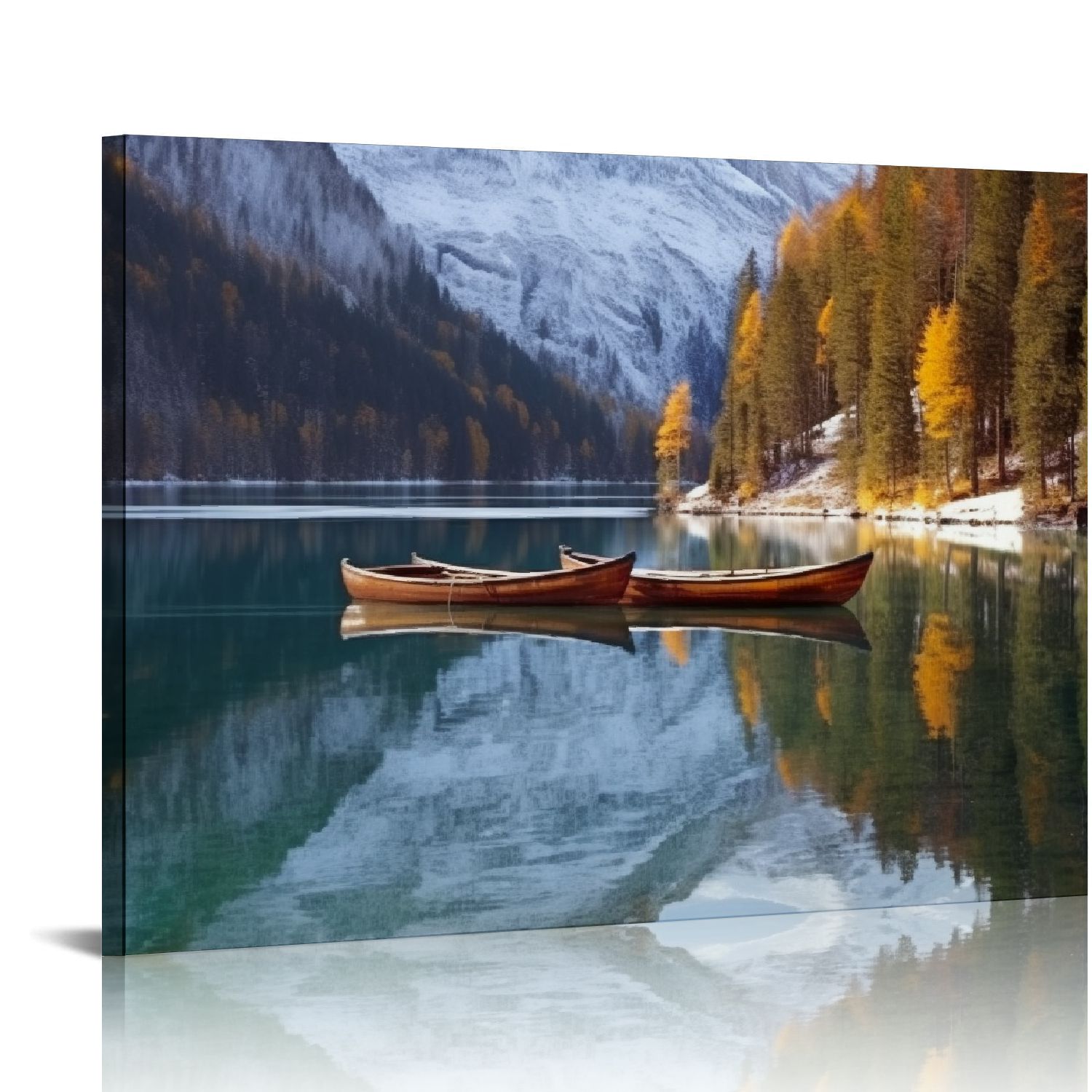 PIKWEEK Mountain Lake Boat Canvas Wall Art Nature Landscape Boat ...