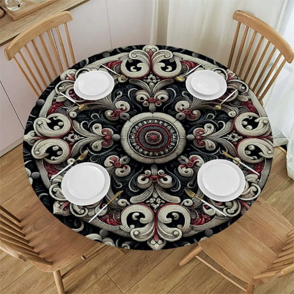 PIKWEEK Multi Colored Round Waterproof Table Cover Elastic Tablecloth Spectral Color Motion Graphic with Elastic Edge Polyester Waterproof Spill Proof Table Cover Fits up Tables