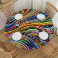 thumbnail image 1 of PIKWEEK  Multicolor Round Fitted Tablecloth with Elastic Edged Colored Art Wave Like Symmetrical Shapes Table Cloth ​ Round Dining Table Covers for Kitchen Picnic Party Fits up  Tables, 1 of 7