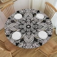 thumbnail image 1 of PIKWEEK  Multicolor Round Waterproof Table Cover Elastic Tablecloth Antique Design Oriental Flowers Geometric Round Fitted Table Cover The Ultimate Protection for Your Table, 1 of 7