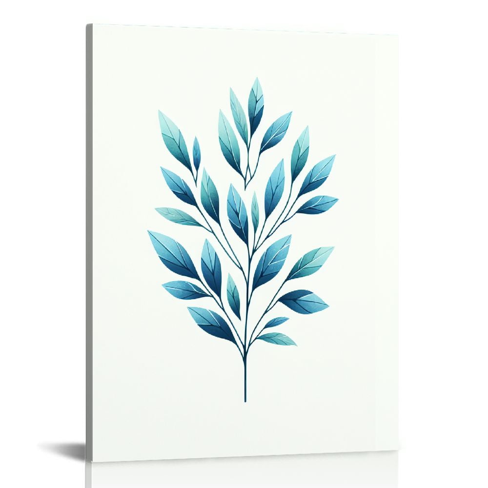 PIKWEEK Navy Blue Botanical Wall Art , Minimalist Abstract Botanical