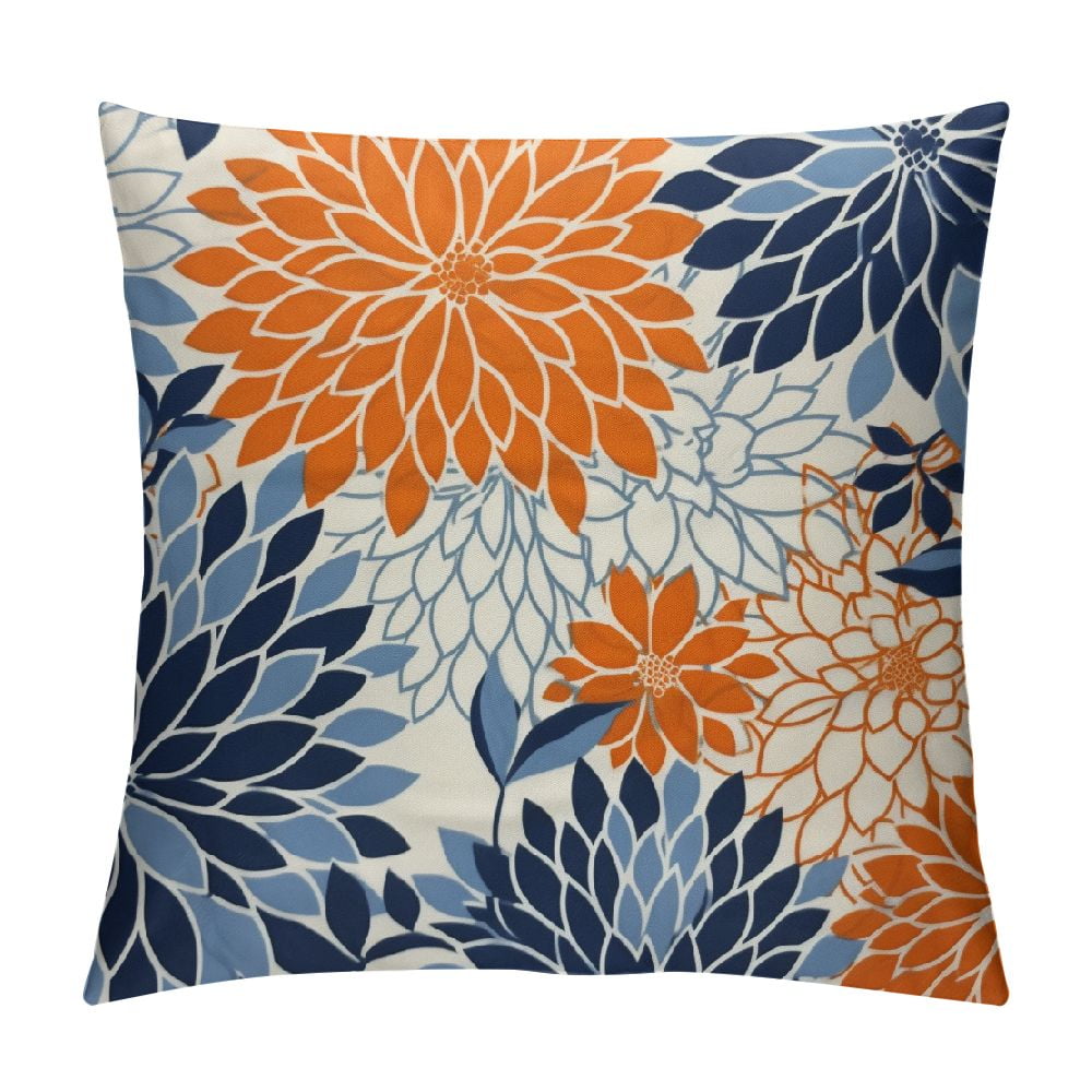 PIKWEEK Navy Blue Burnt Orange Pillow Covers,Fall Colored Dahlia Flower
