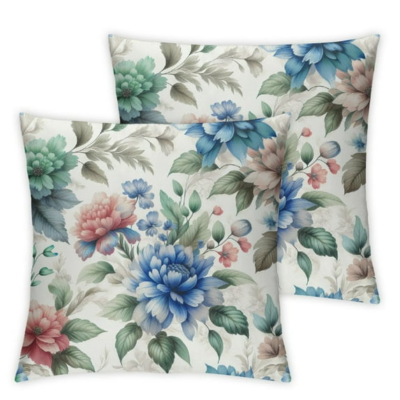 Wuche Navy Watercolor Floral Decorative Accent Throw Pillows Set of 2 Shabby Chic Rose Flower, 18 in. x 18 in. Each, Blush Pink, Green, White, and Blue 2 Count