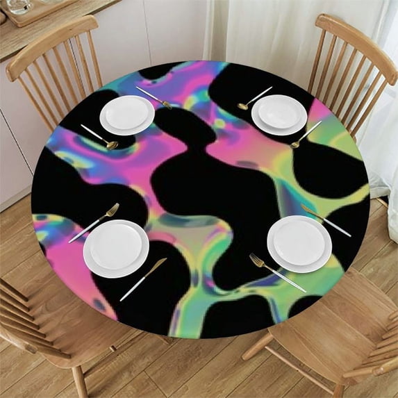 PIKWEEK Neon Leopard Print Fitted Round Tablecloth with Elastic Edge Waterproof Table Cover Leopard Skin Table Cloths Modern Tables Decoration for Dining Table,Picnic,Party