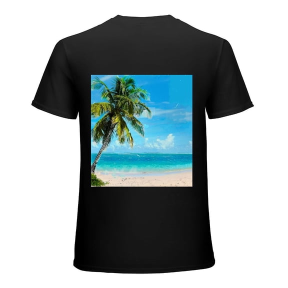 Wuche Ocean Art Summer Beach Coconut Tree Sea View, shirt design art display, T-shirt children's gift casual breathable men, women, boys and girls Black