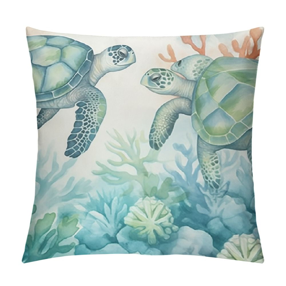 PIKWEEK Ocean Beach Throw Pillow Covers Seahorse Turtle Starfish