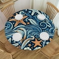 thumbnail image 1 of PIKWEEK Ocean Coral Starfish Round Fitted Tablecloth  Fitted Table Cloth for Round Table Waterproof Wipeable Round Elastic Table Cloth Circular Table Cover with Elastic Edge, 1 of 7