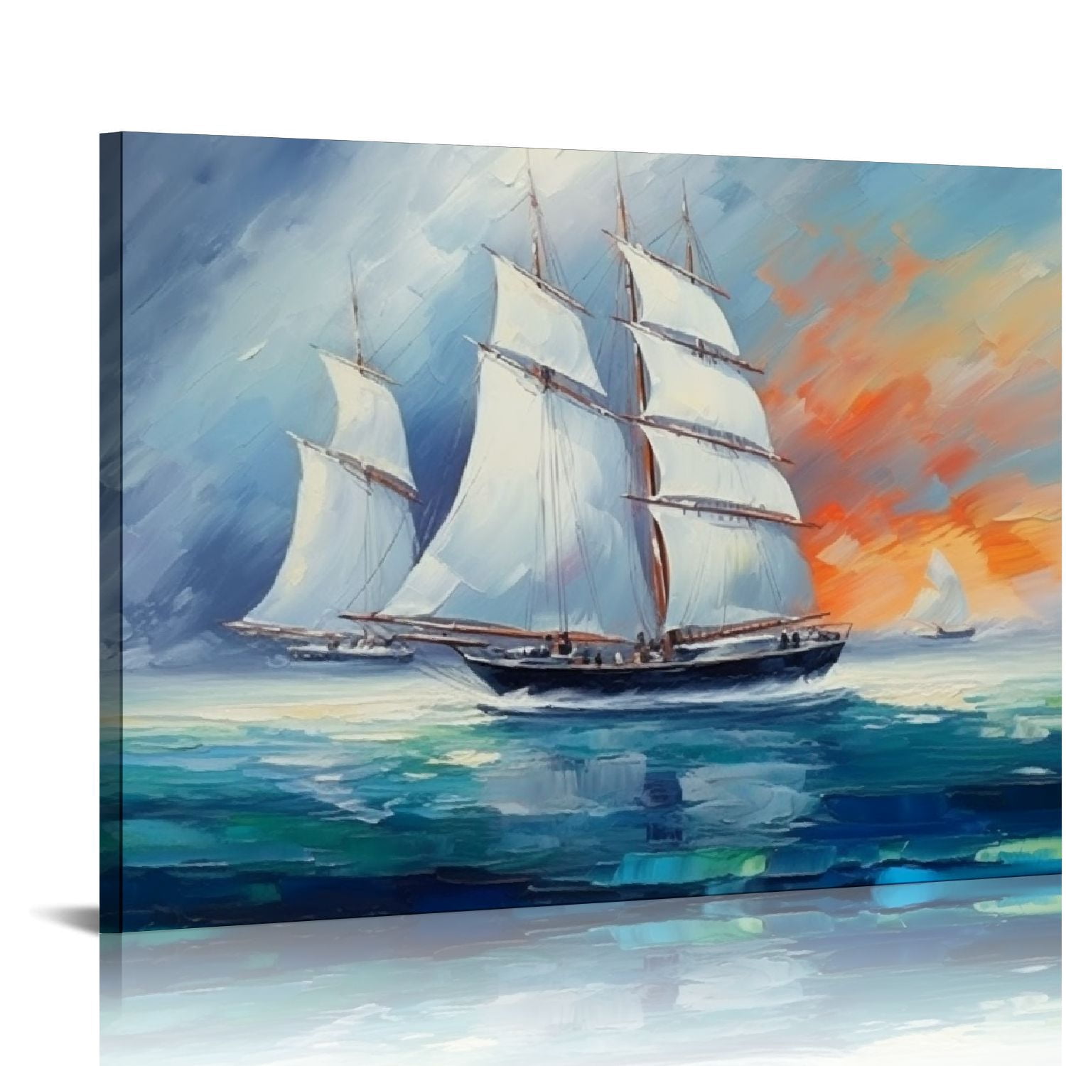 PIKWEEK Ocean Wall Art For Living Room Abstract Sailboat Canvas Wall ...