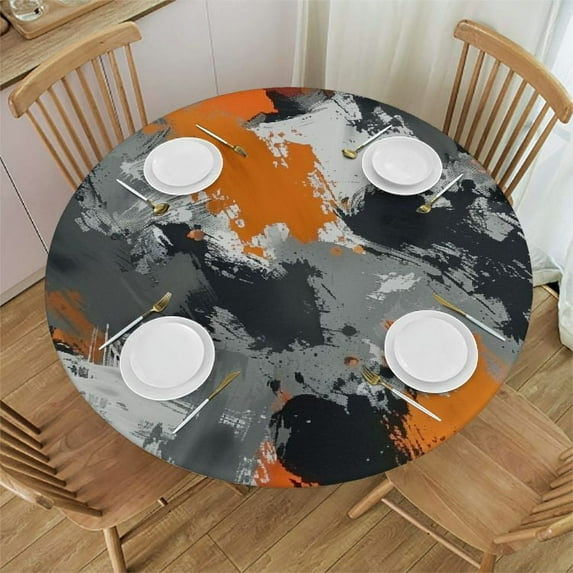 PIKWEEK Orange and Grey Paint Splatter Tablecloth White