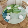 thumbnail image 1 of PIKWEEK Outdoor Fitted Blue Green Tropical Summer Palm Monstera Leaf Outdoor Decorative Tablecloth White, 1 of 8