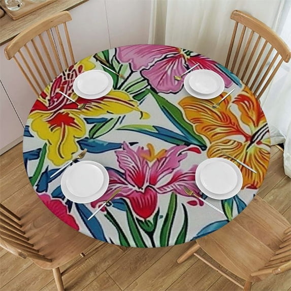 PIKWEEK Outdoor Picnic Camping and Indoor Kitchen Dining Party Round Tablecloth Tropical Palm Tree Artwork California Pattern Jungle Travel Forest Hawaii Nature Modern Green White