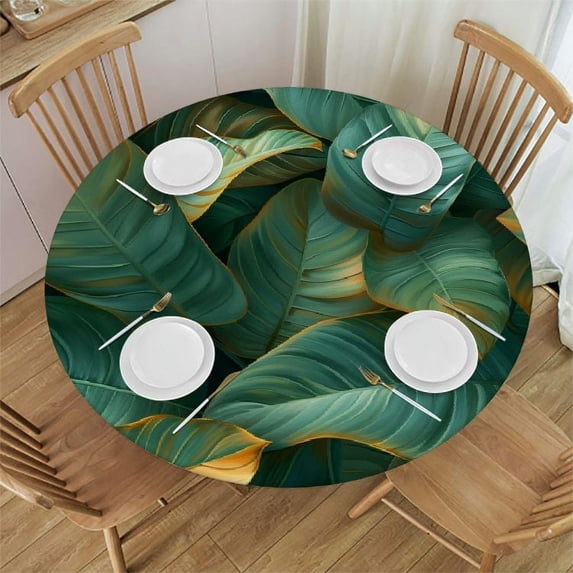 PIKWEEK Outdoor Picnic Camping and Indoor Kitchen Dining Party Palm Leaves Tablecloth White