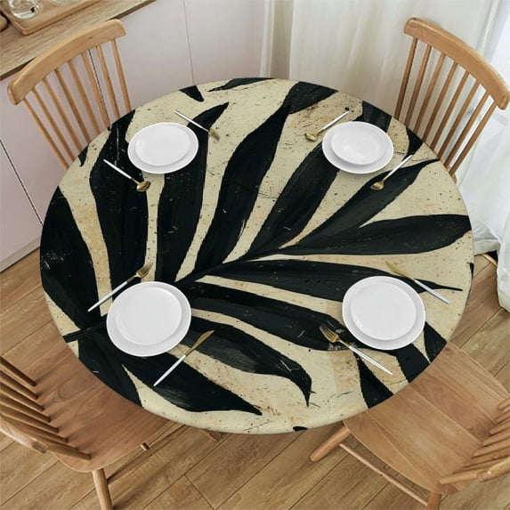 PIKWEEK Outdoor Picnic Camping and Indoor Kitchen Dining Party Palm Leaves Tablecloth White