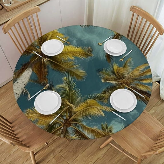 PIKWEEK Outdoor Picnic Camping and Indoor Kitchen Dining Party Palm Leaves Tablecloth White