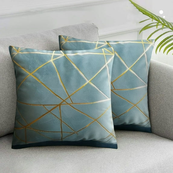 Wuche Pack of 2 Cushion Cases Decorative Gold Foil Geometric Pattern Soft Square Throw Pillow Covers for Modern Homes Couch Sofa Bedroom Living Room Car Multiple specifications