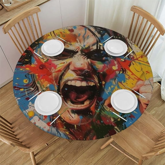 Wuche Painting with Cover Colorful Paint Splatter Outdoor Fitted Tablecloth White