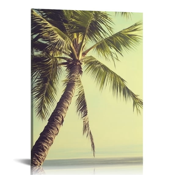 PIKWEEK - Palm Tree on Tropical Beach - Canvas Art Wall Art. 12x16 in