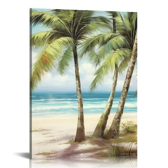 PIKWEEK Palm Trees Canvas Wall Art: Coastal Beach Picture Artwork Tropical Ocean Scene Painting Abstract Seascape Print for Modern Living Room Bedroom Bathroom
