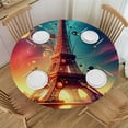 thumbnail image 1 of Wuche Paris Tower Flower Round Fitted Tablecloth with Elastic Edge  Fitted Table Cloth for Round Table Circular Table Cover Waterproof Wipeable Round Elastic Table Cloth, 1 of 7