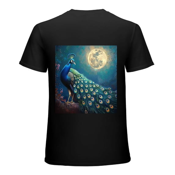 PIKWEEK - Peacock Art Blue Feather Flower Picture, Design Shirt, Art Display, T-shirt Lover Gift Casual Breathable Men's, Women's, Boys', Girls', Children's Black