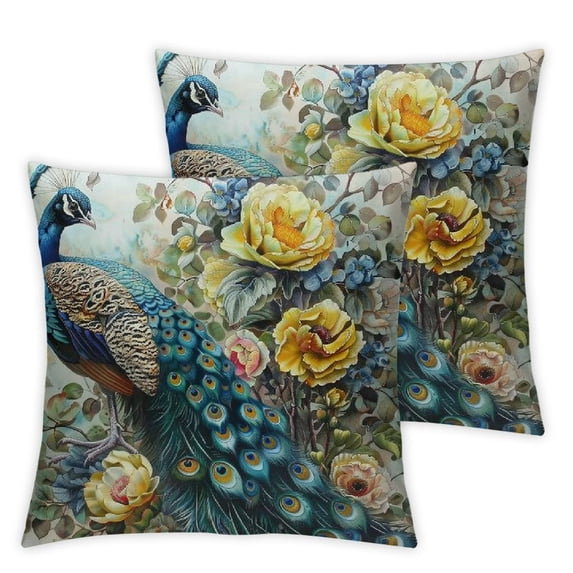 PIKWEEK Peacock Pattern Peacock Feather Throw Pillow Cover, Set of 2 Short Plush Material Sofa Throw Pillow Covers, Car Throw Pillow Covers, Multiple Specifications