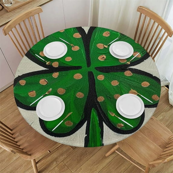 PIKWEEK Picnic Dining Kitchen Farmhouse Round Tablecloth St Patricks Day Polka Dots Shamrock White