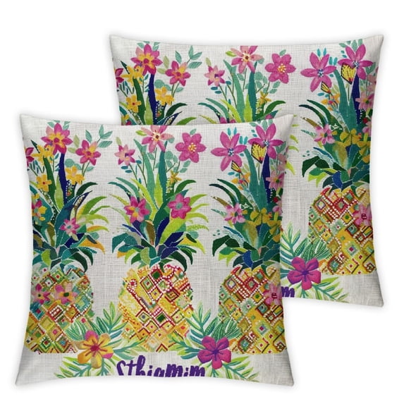 PIKWEEK Pillow Covers Summer Colorful Fresh Pineapple Tropical Fruit Cotton  Throw Pillow Case Cushion Cover Outdoor Home Couch Decorative Set of 2 Multiple specifications