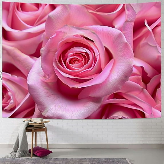 PIKWEEK Pink Rose Tapestry Wall Hanging, Floral Wall Love Wedding Romantic Flowers Mother's Day Home Wall Tapestry Art for Bedroom Living Room Dorm Painting
