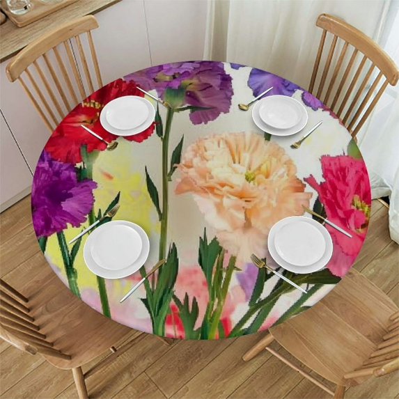 PIKWEEK Purple Carnation Pictures for Picnic Dining Kitchen Farmhouse Round Tablecloth White