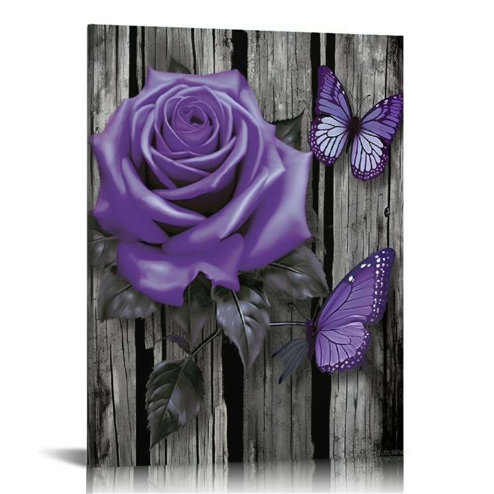 PIKWEEK Purple Flower Canvas Wall Art for Bathroom Purple Rose Poster