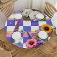 thumbnail image 1 of PIKWEEK  Purple Plaid Tulip Round Tablecloth, Fitted Table Cover with Elastic for  Round Tables, Spring Floral Watercolor Botanical Table Cloth Outdoor Indoor Party Waterproof Tablecloths, 1 of 7