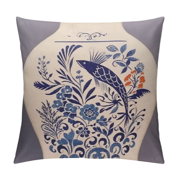 Wuche Queenie - Printed Traditional Chinese Blue & White Porcelain Pattern Pillowcase Cushion Cover Throw Pillow Case