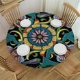 thumbnail image 1 of Wuche  Retro Datura Geometric Decoration Pattern Round Table Cover Resistant Washable Abstract Cover for Kitchen Dining Room Holiday Party Picnic Patio Fits&nbsp;up Diameter&nbsp;Tables White, 1 of 7
