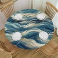 thumbnail image 1 of PIKWEEK  Round Fitted Tablecloth Blue White Stripes Round Table Cloth with Elastic Edged Modern Style Waterproof Wipeable Table Cover, 1 of 7
