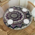 thumbnail image 1 of PIKWEEK  Round Fitted Tablecloth Boho Ethnic Flower Round Table Cloth with Elastic Edged Purple Waterproof Wipeable Table Cover, 1 of 7