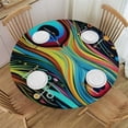 thumbnail image 1 of PIKWEEK  Round Fitted Tablecloth Coloful Peacock Bird Feather Table Cloth with Elastic Edged Waterproof Wipeable Round Table Cover for Patio Parties Outdoor Decor, 1 of 7