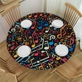 thumbnail image 1 of PIKWEEK Round Fitted Tablecloth Colorful Music Note Round Table Cloth with Elastic Edged Black Waterproof Wipeable Table Cover, 1 of 7