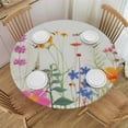thumbnail image 1 of PIKWEEK  Round Fitted Tablecloth Cute Flower Floral Leaves Herb Table Cloth with Elastic Edged Waterproof Wipeable Round Table Cover for Patio Parties Outdoor Decor White, 1 of 7