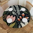 thumbnail image 1 of PIKWEEK  Round Fitted Tablecloth Cute Flower Floral Leaves Table Cloth with Elastic Edged Waterproof Wipeable Round Table Cover for Patio Parties Outdoor Decor, 1 of 7