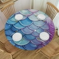 thumbnail image 1 of PIKWEEK  Round Fitted Tablecloth Cute Sea Mermaid Fish Scales Table Cloth with Elastic Edged Waterproof Wipeable Round Table Cover for Patio Parties Outdoor Decor White, 1 of 7