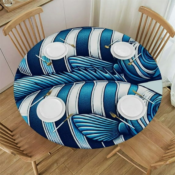 PIKWEEK Round Fitted Tablecloth with Elastic Edge Fitted Table Cloth for Round Table Tropical Fish Circular Table Cover Waterproof Wipeable Round Elastic Table Cloth