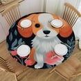 thumbnail image 1 of PIKWEEK  Round Fitted Tablecloth Lovely Dogs Flower Leaves Table Cloth with Elastic Edged Waterproof Wipeable Round Table Cover for Patio Parties Outdoor Decor White, 1 of 7